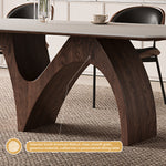 Load image into Gallery viewer, Modern Dining Table with Marble-Like Stone Top and Sculptural Wooden Base
