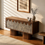 Load image into Gallery viewer, 55.1'' Wabi-Sabi Walnut TV Stand with Scalloped Doors Mid Century Modern Media Console
