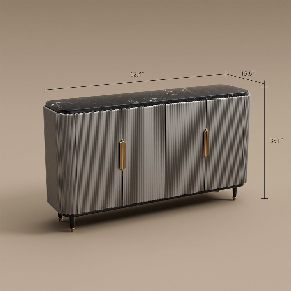 62.4'' Modern Luxury Elegant Gray and Gold Sideboard with Shelves