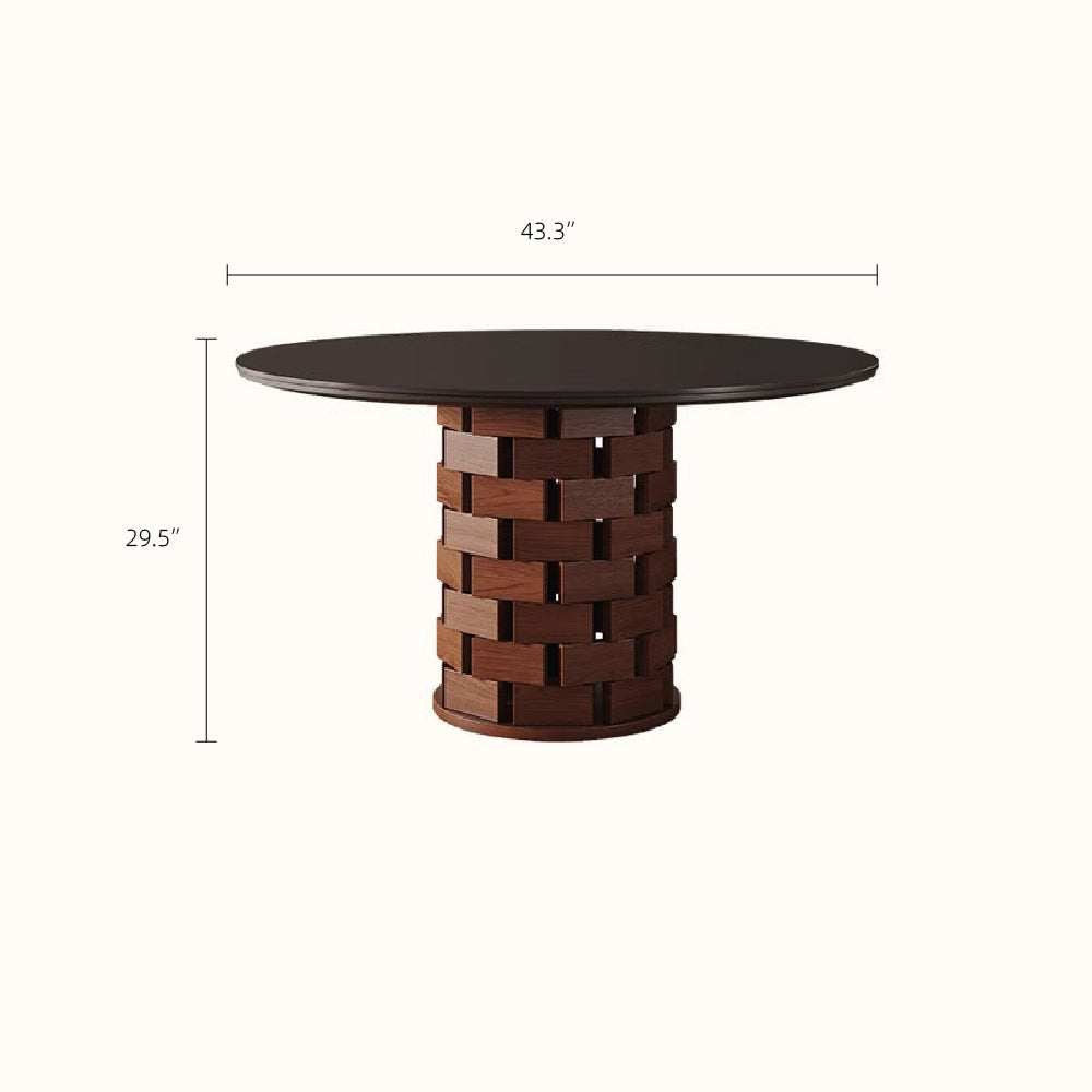 Round Dining Table Solid Wood Base and Slate Top Elegant Dining Room Furniture