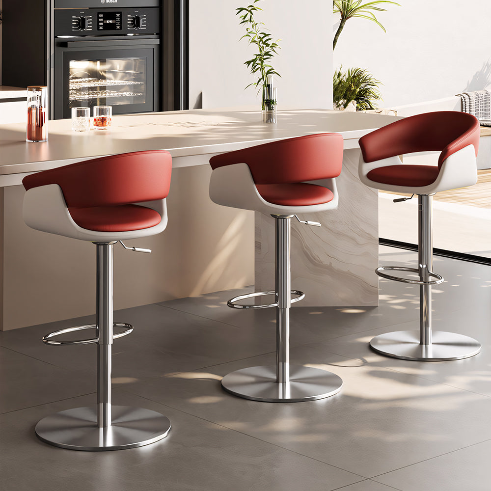 Modern Adjustable Swivel Bar Stool PU Leather Upholstered Counter Height Bar Chair with Stainless Steel Base 1 Piece