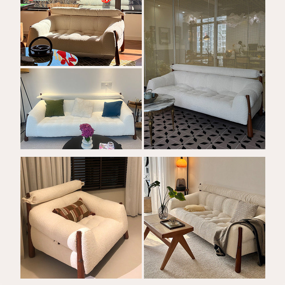 Modern Bouclé Upholstered Wooden Frame Lounge Sofa