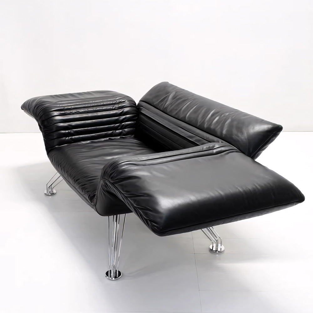 Modern Sculptural Leather Lounge Chair Adjustable Armrest Accent Chair with Metal Legs Contemporary Artistic Seating