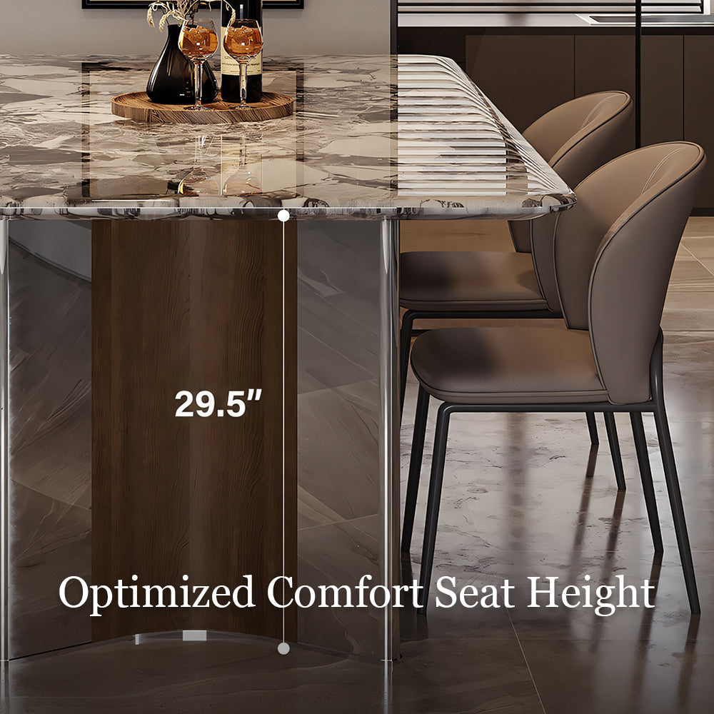 Contemporary Gloss Marble Grain Dining Table with Dual Material Legs
