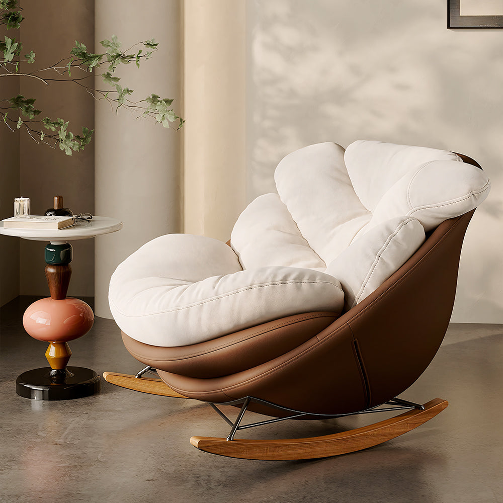 42.9'' Modern Rocking Chair  Plush Comfort Ergonomic Design Durable Wooden Base for Relaxation