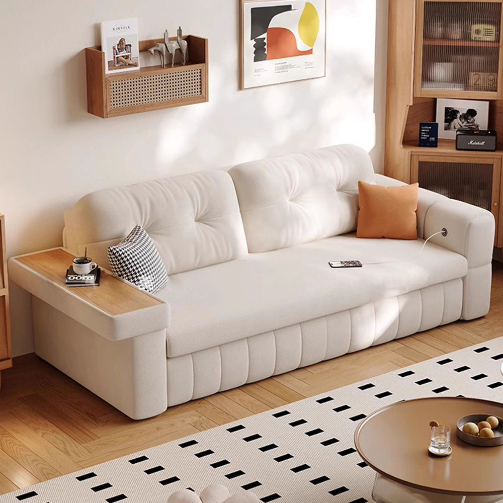 Modern Fabric Sofa Bed with Pull-Out Sleeper & Side Table Convertible Couch for Living Room