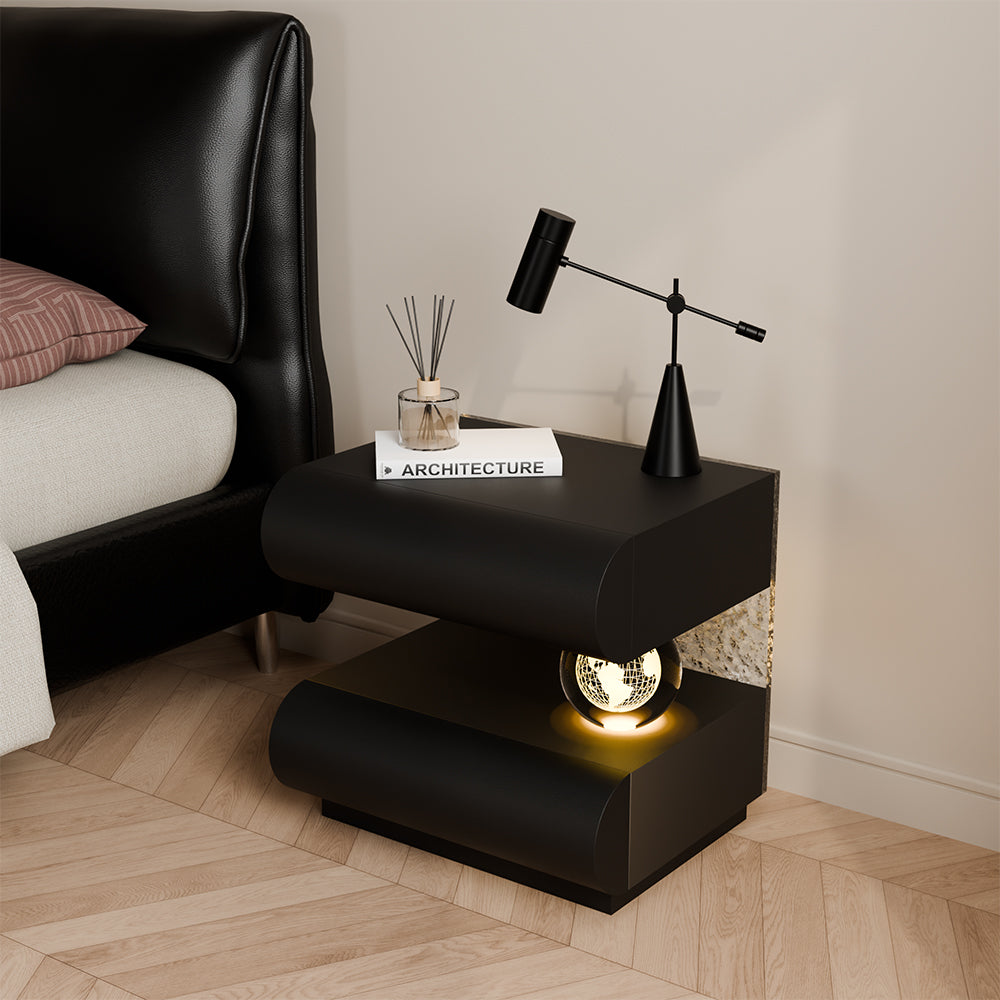 Modern Nightstand with Scratch-Resistant Leather & Smart Sensor Lighting