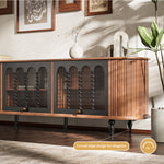 Load image into Gallery viewer, 78&quot; Retro TV Stand Curved Edge Design Arched Glass Doors Long Storage Cabinet Vintage Style Unit
