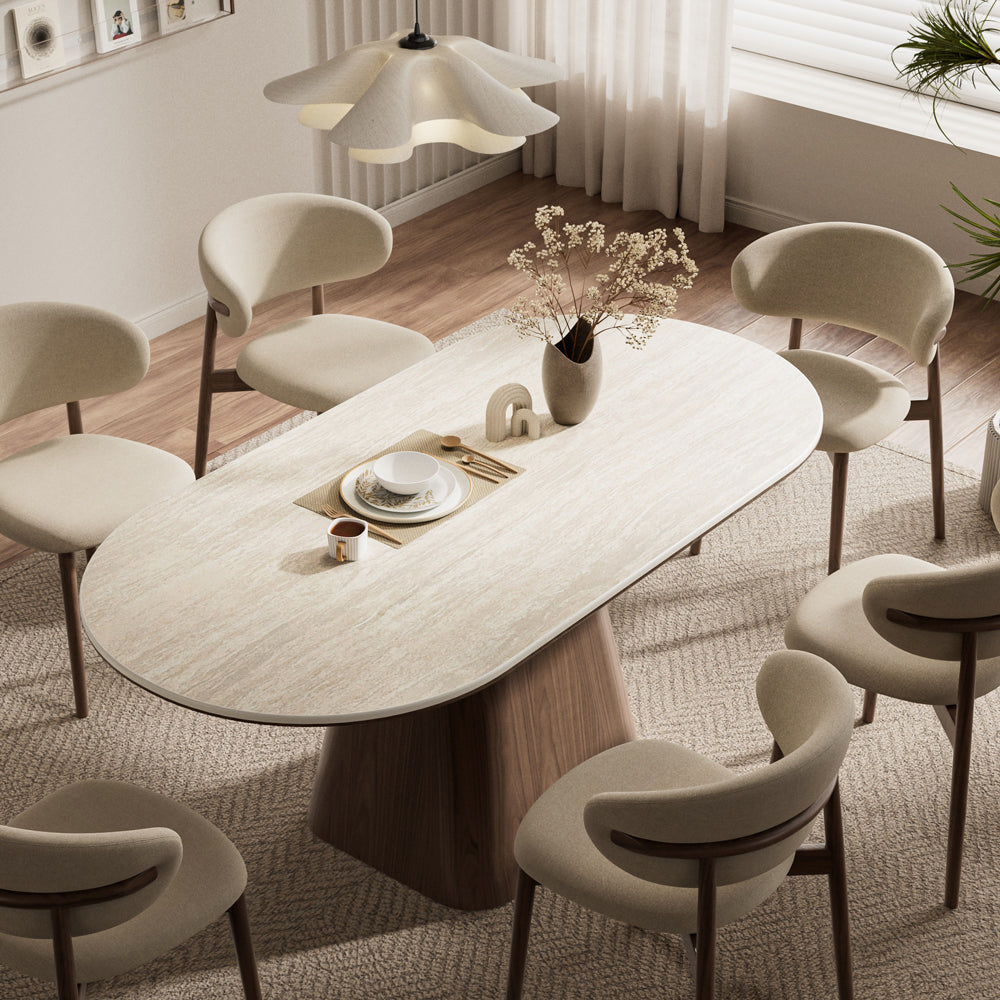 Oval Dining Table Solid Wood Walnut Veneer Base Scratch Resistant Sintered Stone Top Modern Stylish Design