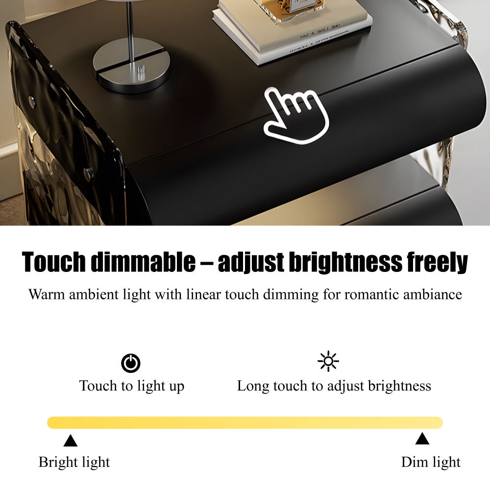 Modern Smart Nightstand Bedside Table with Ambient Lighting and Wireless Charging
