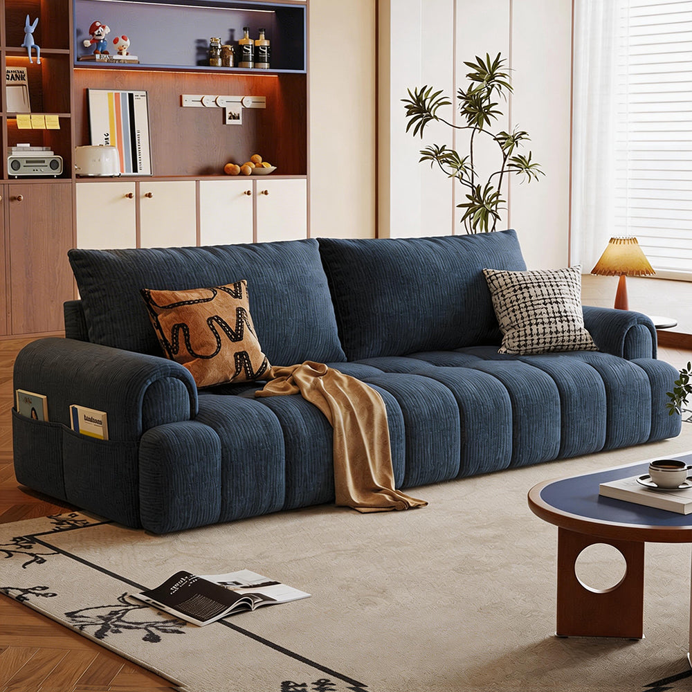 Modern Corduroy Convertible Sofa Bed Pull Out Sleeper Couch with Side Storage Pockets
