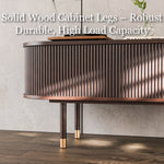 Load image into Gallery viewer, 70.8" Modern Solid Wood TV Stand with Fluted Doors Minimalist Media Console with Rounded Corners &amp; Gold Accents
