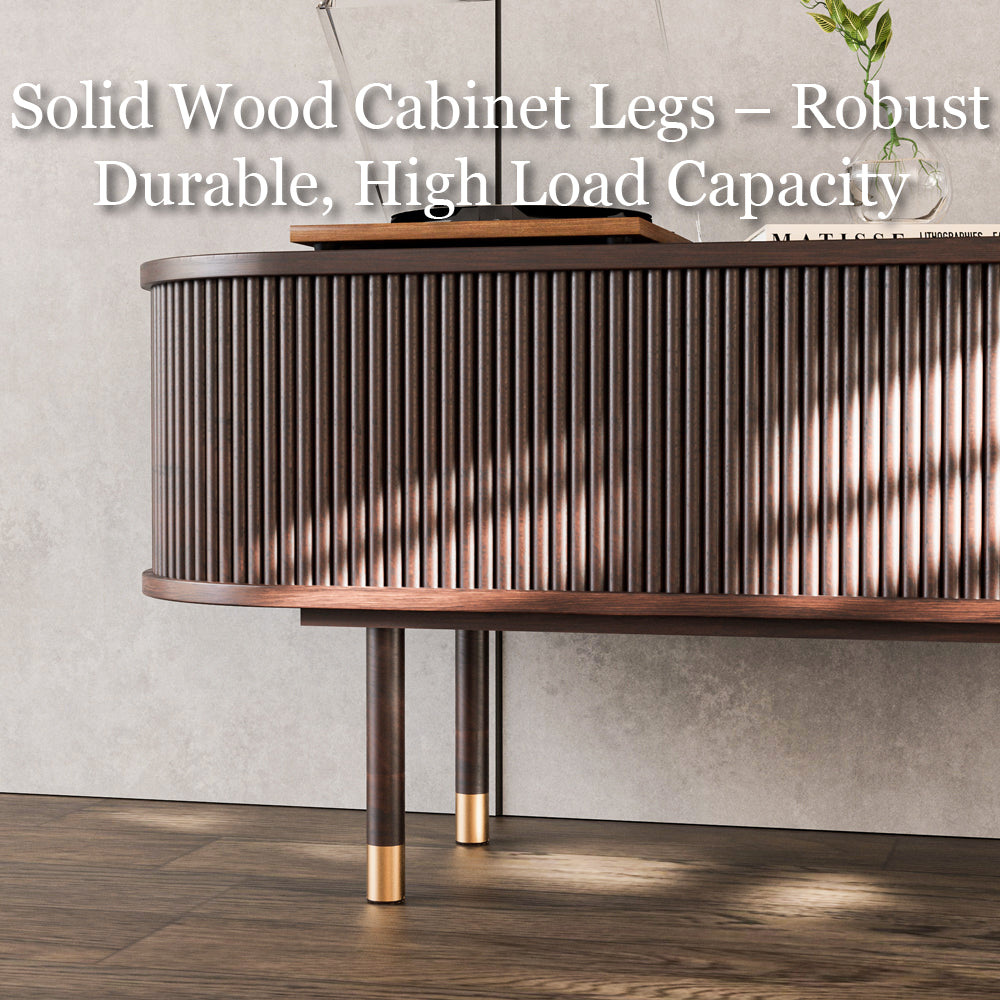 70.8" Modern Solid Wood TV Stand with Fluted Doors Minimalist Media Console with Rounded Corners & Gold Accents