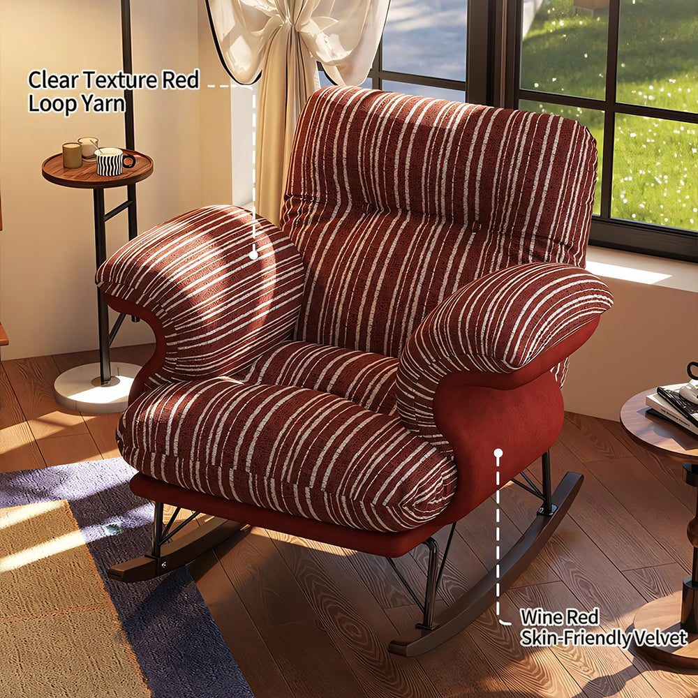 Modern Rocking Lounge Chair Striped Upholstery Accent Chair Curved Armrest Relax Chair