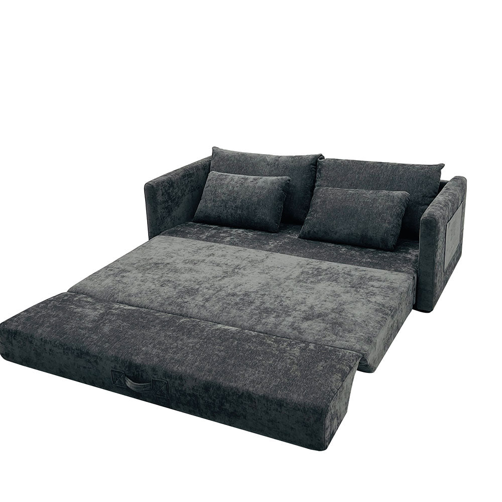65.52" Compressed Sofa Convertible Sofa Bed Wrinkle-resistant Linen Lightweight Loveseat Wooden Armrest