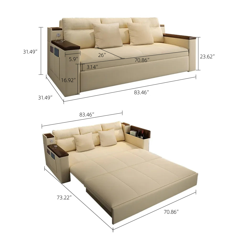 83'' 3-Seater Pull-Out Sleeper Sofa with Storage & USB Port