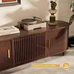 Load image into Gallery viewer, 70.2&#39;&#39; Walnut Curved TV Stand Vertical Textured Design with Metal Handles
