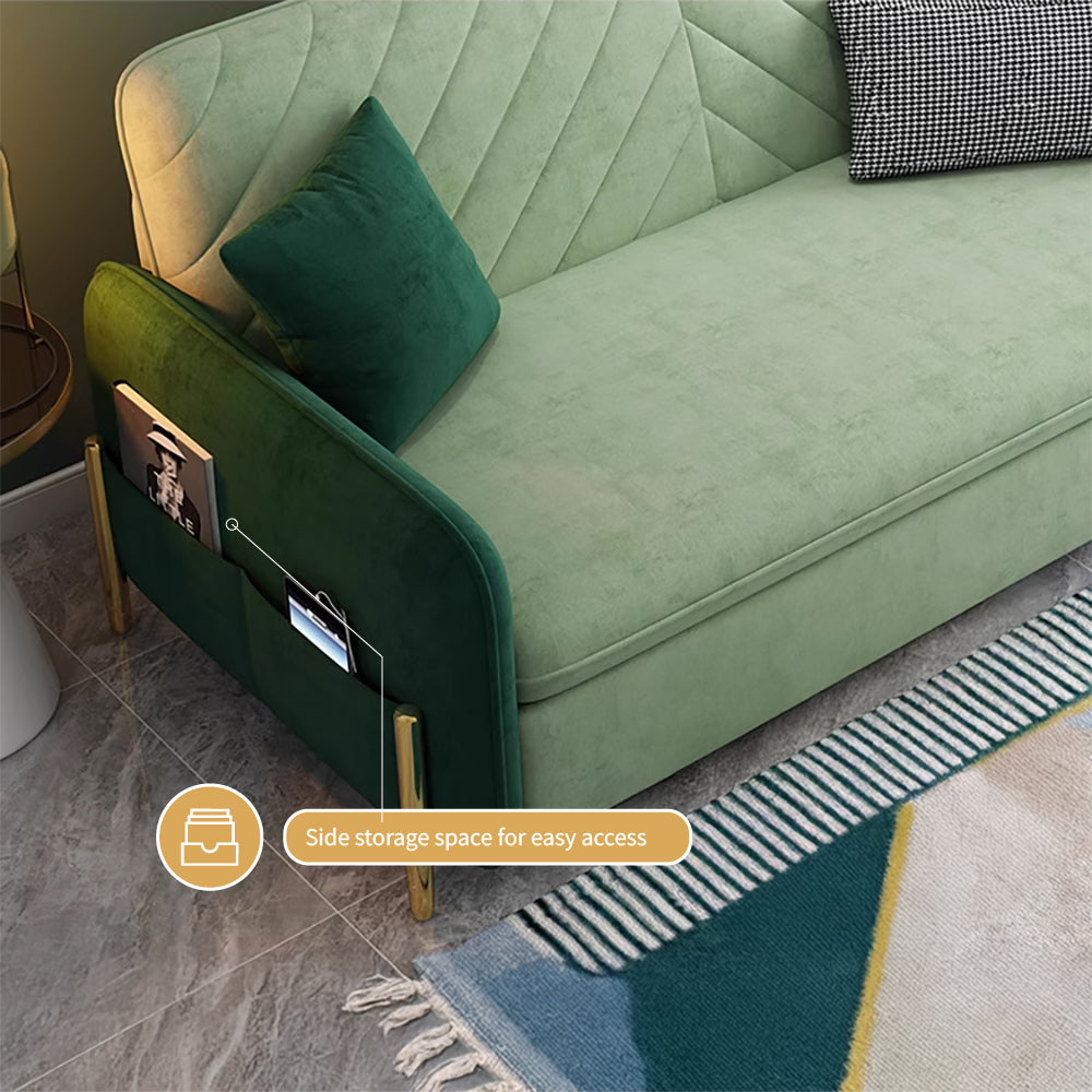 Sofa Bed Solid Wood Metal Frame Velvet Upholstery Storage Drawer Convertible