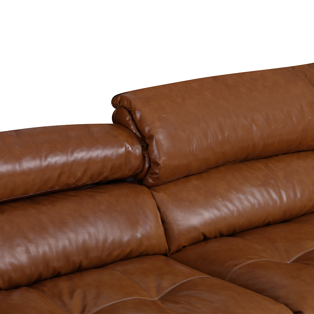 119.2'' Modern Genuine Leather Power Reclining Sofa Remote Control Adjustable Seats Brown Leather Couch
