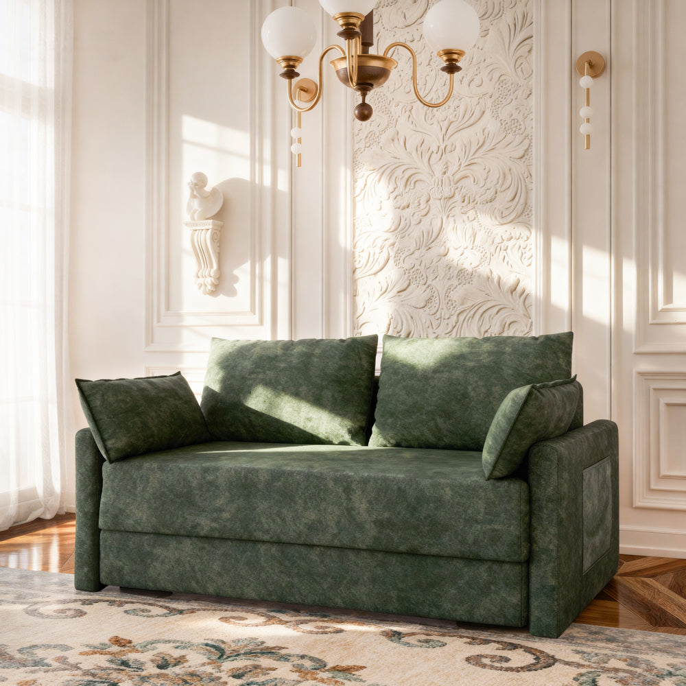 65.5" Sofa Convertible Sofa Bed Wrinkle-resistant Linen Lightweight Loveseat Wooden Armrest