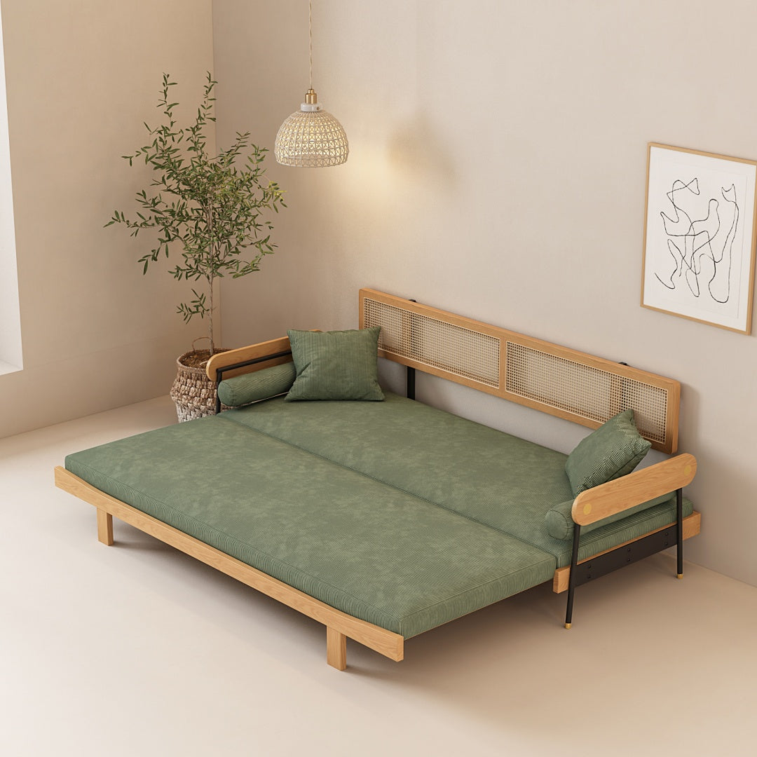 Modern Minimalist Daybed with Wood Frame and Soft Green Upholstery