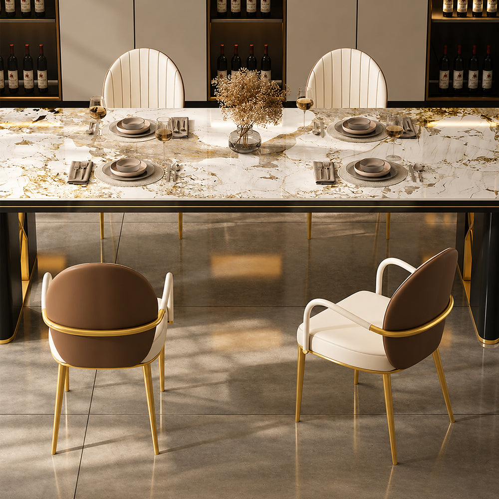 2 PCS Elegant Channel Stitch Gold Frame High End Accent Dining Chair