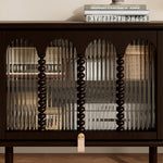 Load image into Gallery viewer, Modern Black TV Stand Console Table with Arched Glass Doors
