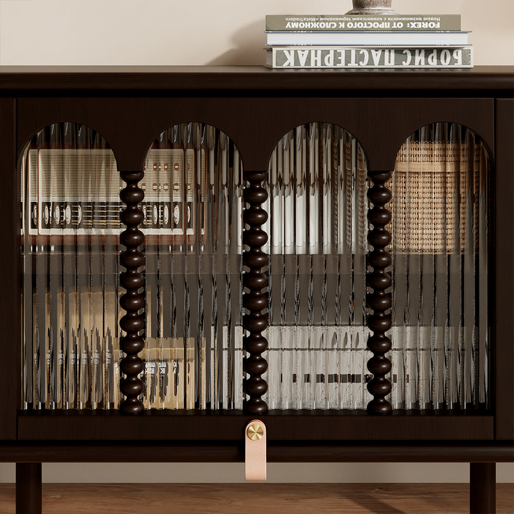 Modern Black TV Stand Console Table with Arched Glass Doors