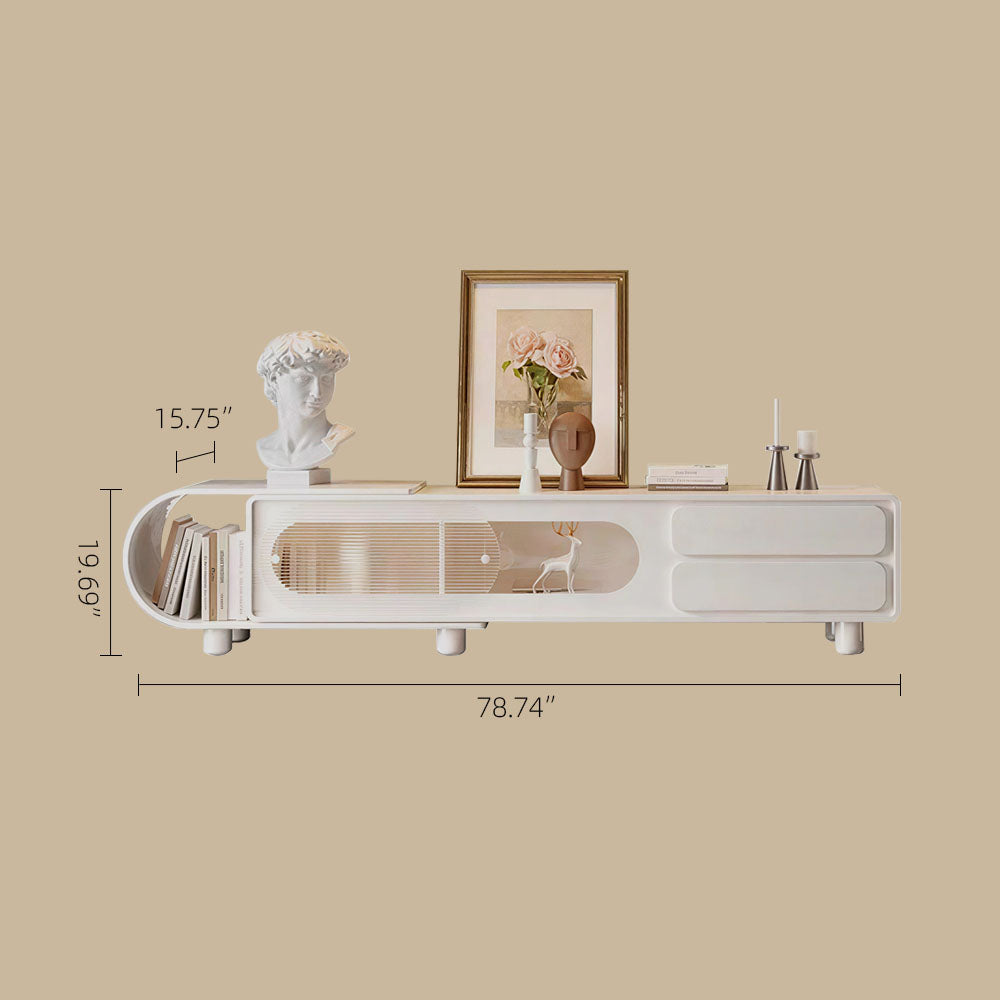 78.7'' Modern Minimalist White TV Stand with Sculptural Storage Design