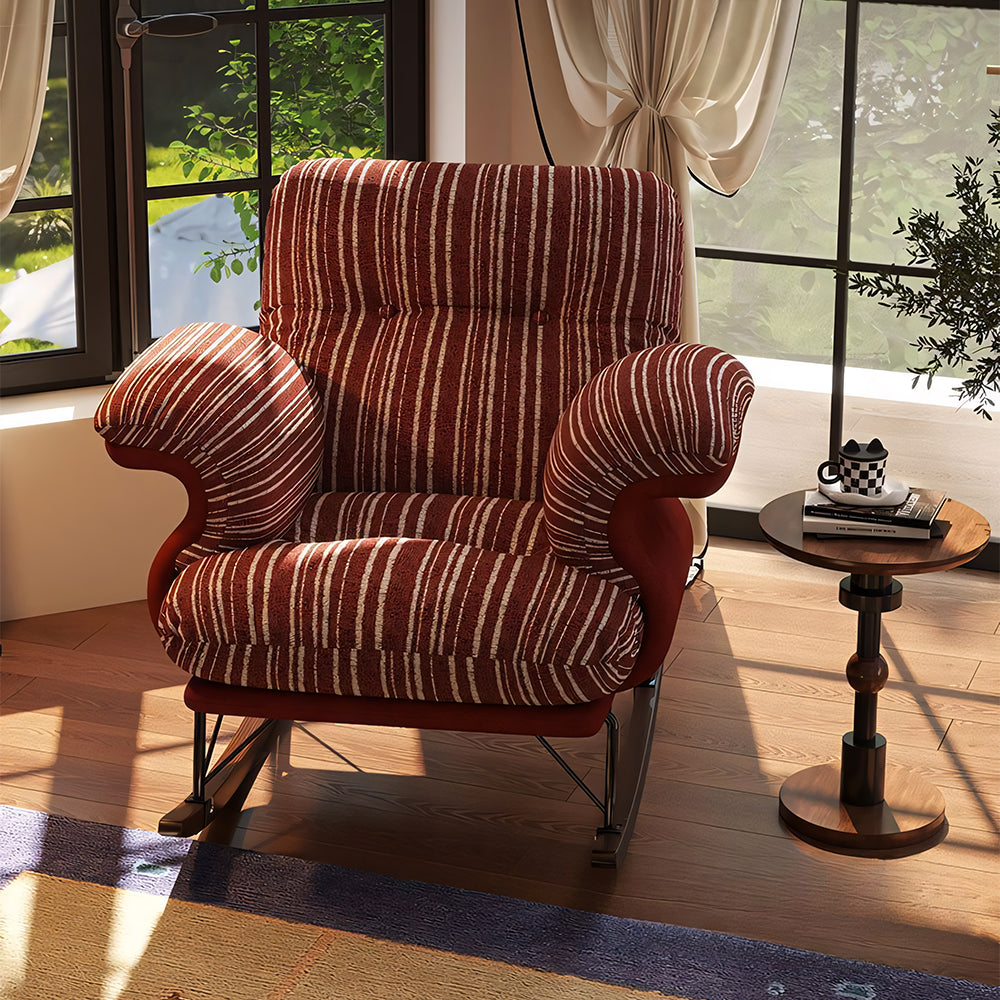Modern Rocking Lounge Chair Striped Upholstery Accent Chair Curved Armrest Relax Chair