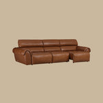 Load image into Gallery viewer, 119.2'' Modern Genuine Leather Power Reclining Sofa Remote Control Adjustable Seats Brown Leather Couch
