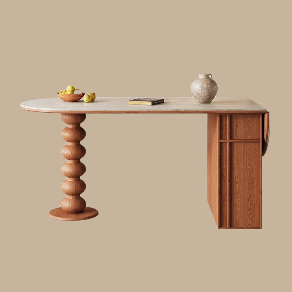 Modern Dining Table Solid Wood Base Ceramic Stone Top Minimalist Design