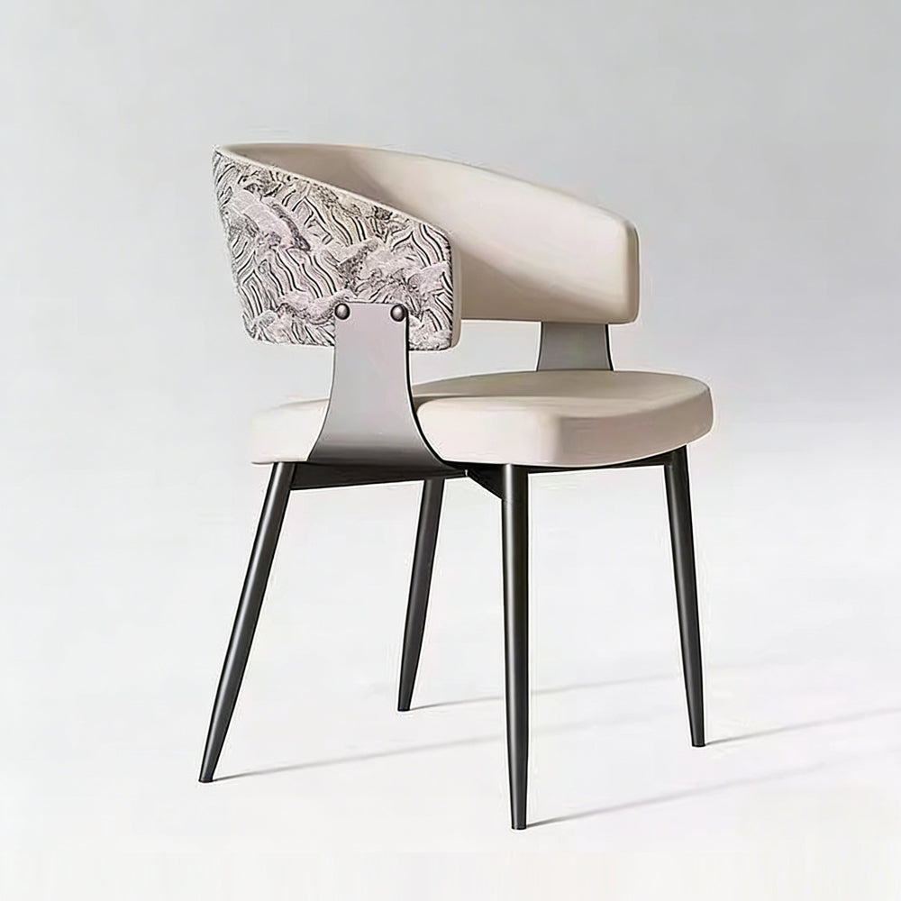 Set of 2 Modern Artistic Dining Chair Upholstered Seat Sculptural Textured Backrest Metal Frame Accent Chair