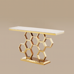 Load image into Gallery viewer, Elegant Honeycomb Base Console Table Contemporary Design with Luxurious Gold Accents
