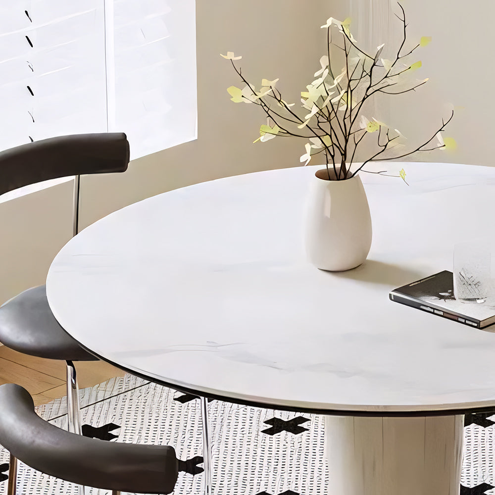 47.2" Modern Round Dining Table White Stone Top and Fiberglass Base