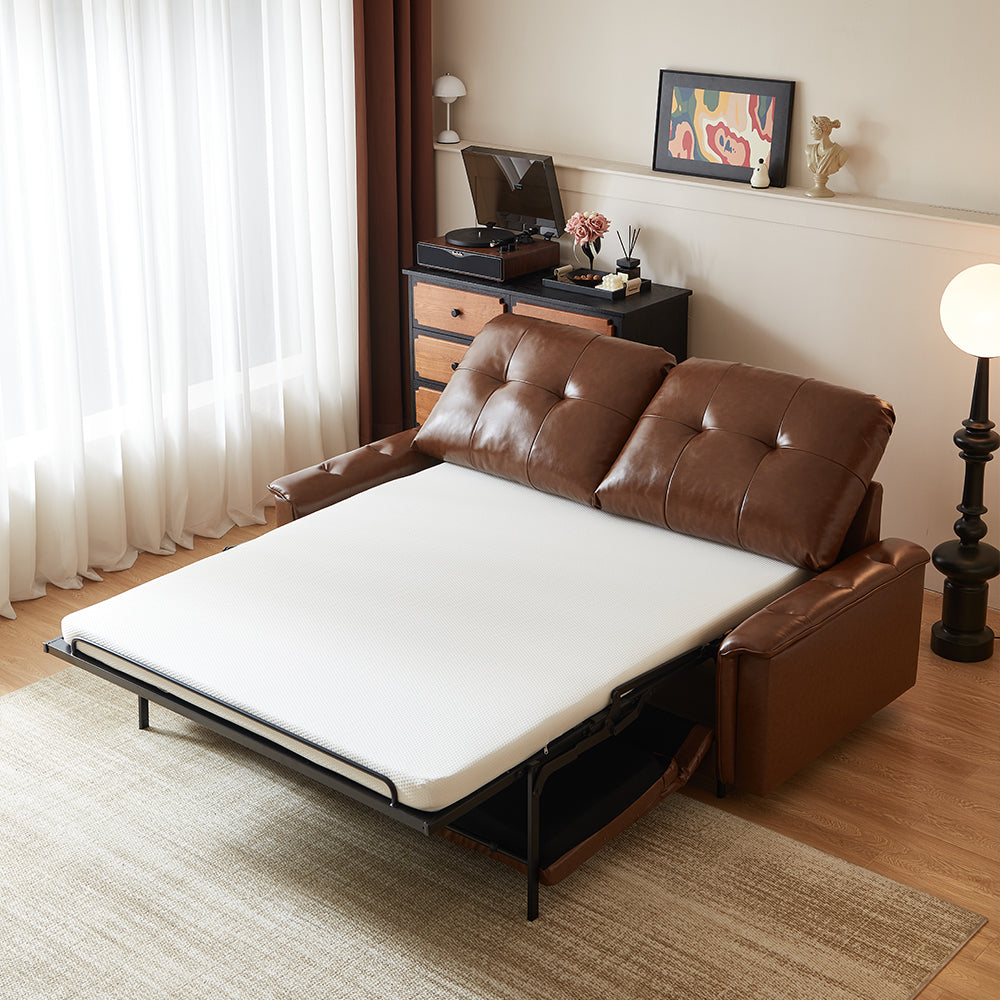 81.1'' Modern Faux Leather Sofa Bed with Pull-Out Mattress Convertible Sleeper Sofa