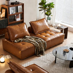 Load image into Gallery viewer, Modern Modular Vintage Leather Sofa Tufted Deep Seat Lounge Sofa Oil Wax Top Grain Leather
