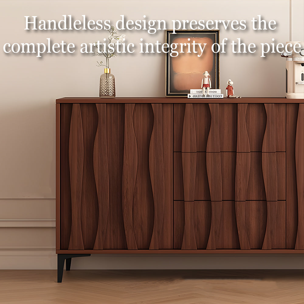 Modern Walnut Sideboard with Sculpted Wave Panels and Minimalist Silhouette
