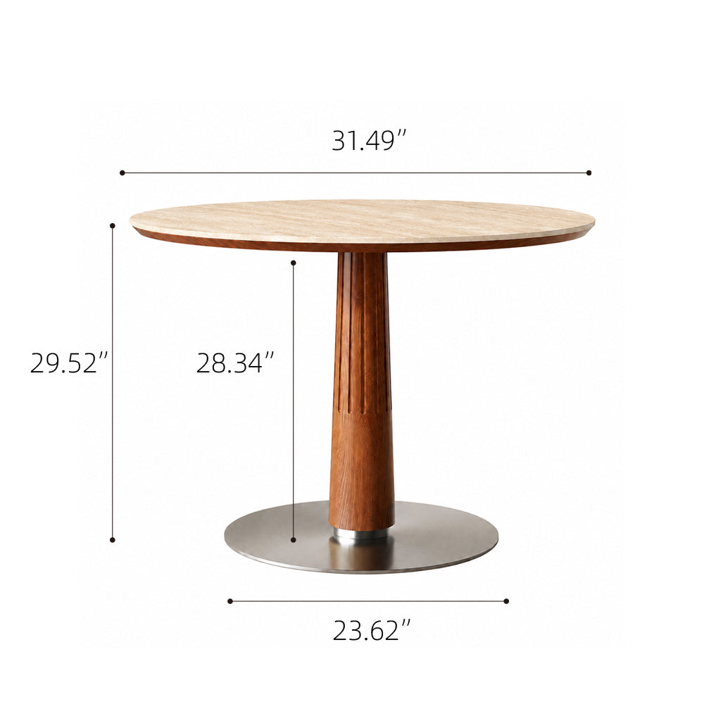 31.49" Modern Round Meeting Table Walnut Wood Veneer Pedestal Base Compact Dining & Conversation Table