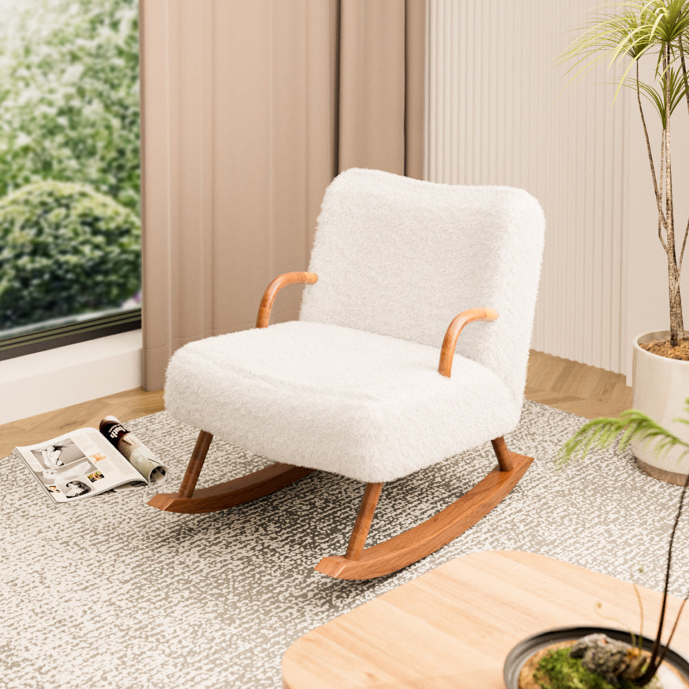 24''Sherpa Rocking Chair Cozy Lounge Armrest Natural Wood Base – Arrtle ...
