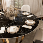 Load image into Gallery viewer, Round Marble Dining Table Modern Gold Metal Base with Lazy Susan

