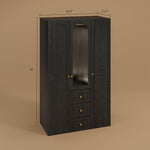 Load image into Gallery viewer, Luxury 3-Door Black Wardrobe with Ribbed Glass Panel Multi-Section Storage with Drawers and Hanging Space
