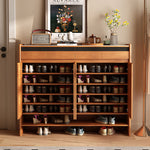 Load image into Gallery viewer, Modern Wood Shoe Cabinet with Doors Natural Entryway Storage Organizer with Open Shelf
