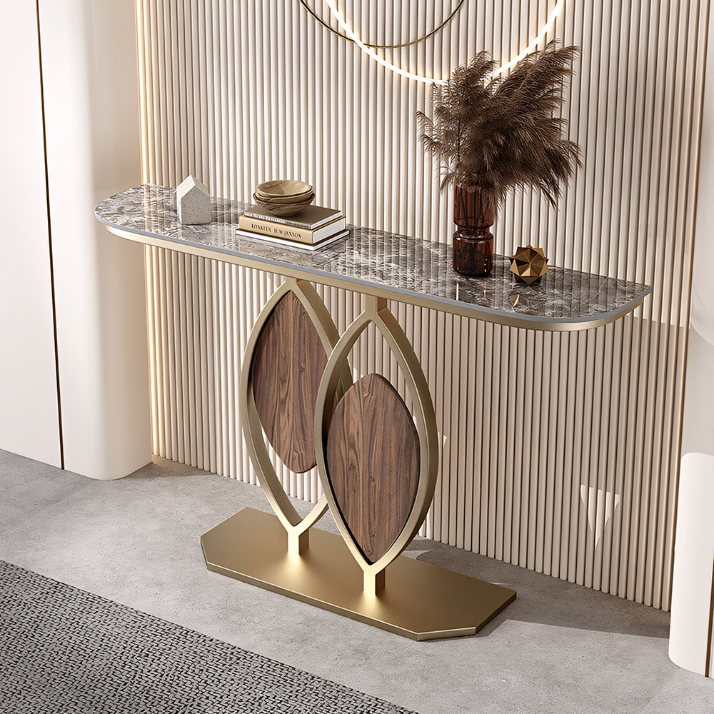 Modern Sintered Stone Entryway Console Table with Gold Metal Artistic Base