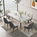 Load image into Gallery viewer, 55.11&quot; Dining Table Modern Marble Texture Top Gold-Tipped Legs Elegant Dining Room Furniture
