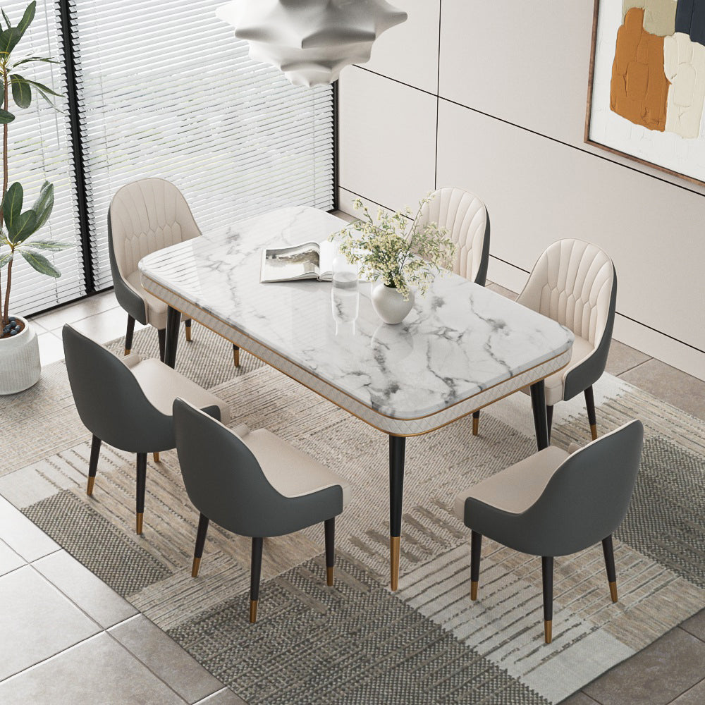 55.11" Dining Table Modern Marble Texture Top Gold-Tipped Legs Elegant Dining Room Furniture