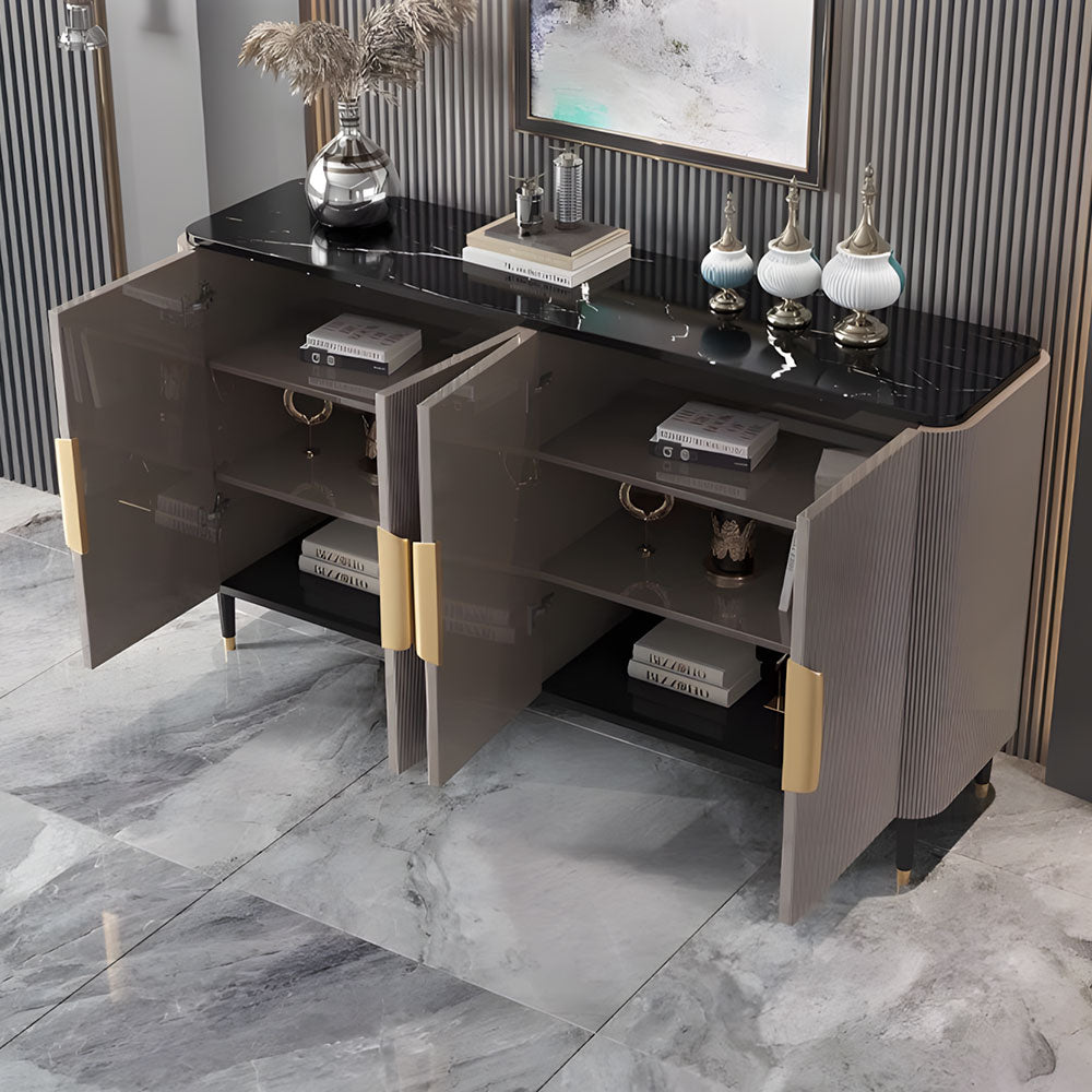 62.4'' Modern Luxury Elegant Gray and Gold Sideboard with Adjustable Shelves