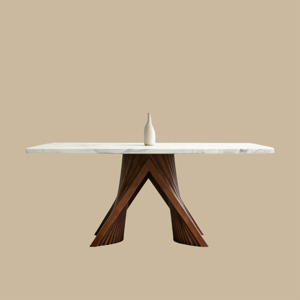 Luxury Sintered Stone Dining Table with Artistic Walnut Wood