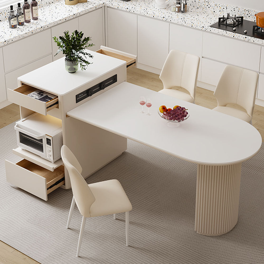 White Extendable Multi-Function Kitchen Island with Storage & Built-In Power Outlets