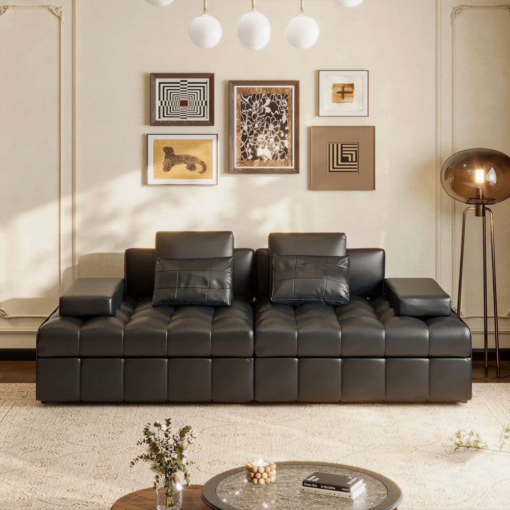 Modern Black Faux-Leather Sofa Bed Convertible Spacious and Stylish